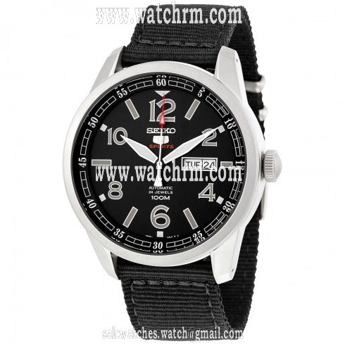 Seiko 5 Sports Automatic Black Dial Black Canvas Men's Watch SRP625