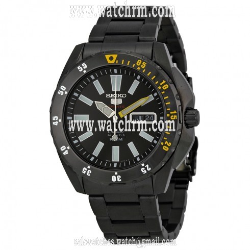 Seiko 5 Sports Automatic Black Dial Black Ion-plated Stainless Steel Men's Watch SRP363