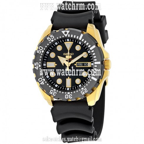 Seiko 5 Sports Automatic Black Dial Black Rubber Men's Sports Watch SRP608