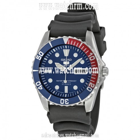 Seiko 5 Sports Automatic Blue Dial Red Bezel Black Strap Men's Watch SNZF15J2