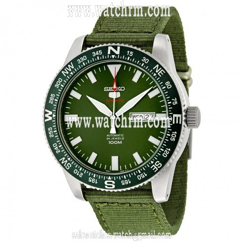Seiko 5 Sports Automatic Green Dial Green Canvas Men's Watch SRP663