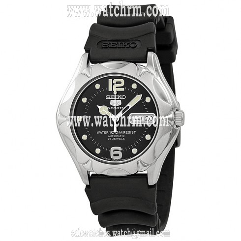 Seiko 5 Sports Black Dial Black Rubber Unisex Watch SNZ453J2
