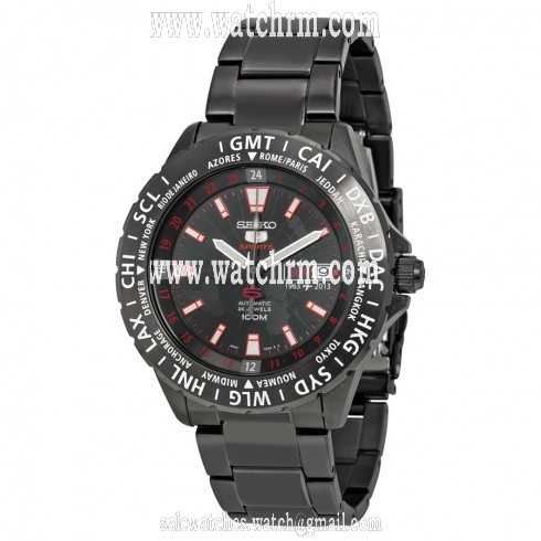 Seiko 5 Sports Black Dial Black-Tone Stainless Steel Men's Watch SRP437
