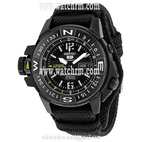 Seiko 5 Sports Black Dial Canvas Strap Men's Watch SKZ317
