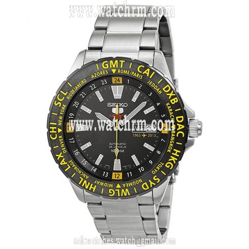 Seiko 5 Sports Black Dial Stainless Steel Men's Watch SRP435