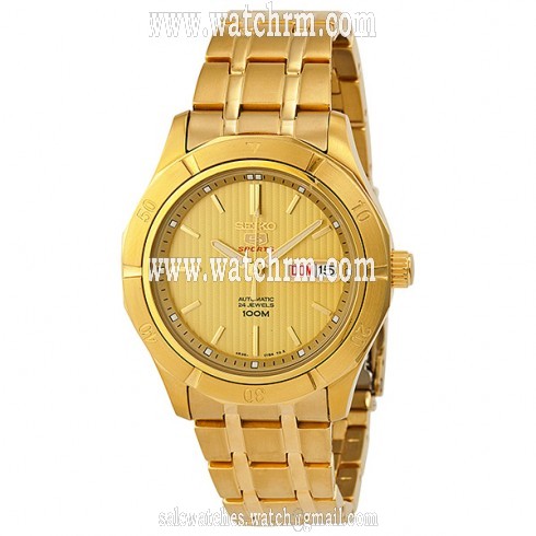 Seiko 5 Sports Champagne Dial Gold-tone Stainless Steel Automatic Men's Watch SRP294