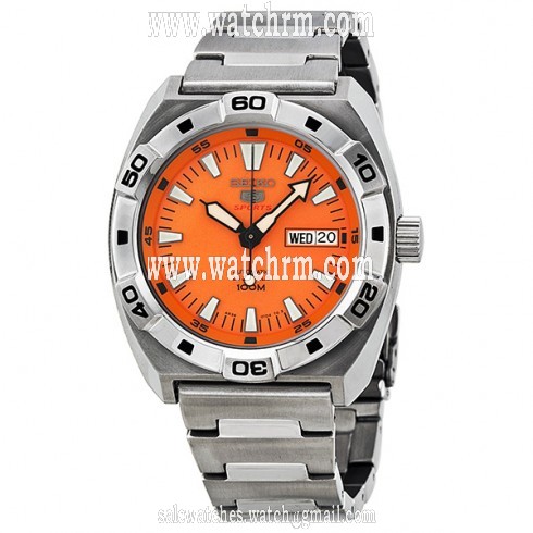 Seiko 5 Sports Orange Dial Stainless Steel Automatic Men's Watch SRP283