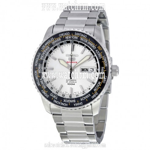Seiko 5 Sports Silver-tone Dial Stainless Steel Men's Watch SRP123