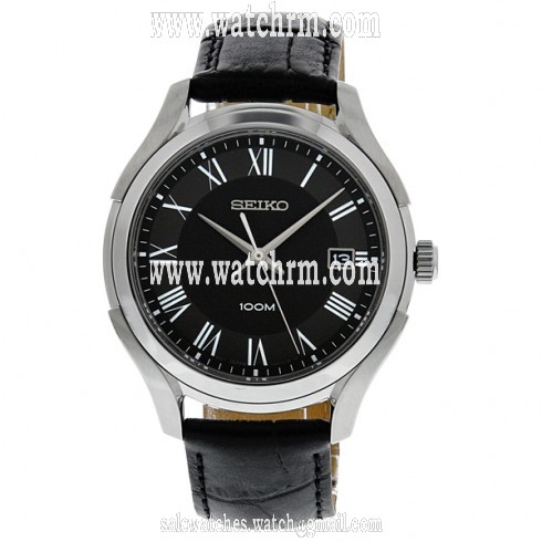 Seiko Anthracite Black Leather Strap Men's Watch SGEF73
