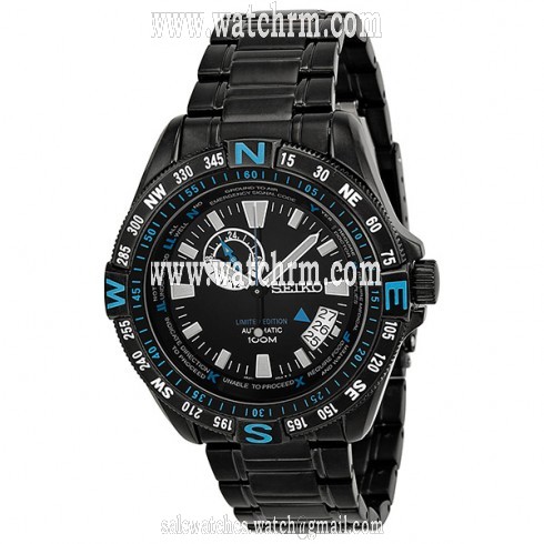 Seiko Automatic Black and Blue Dial Black PVD Stainless Steel Men's Watch SSA115
