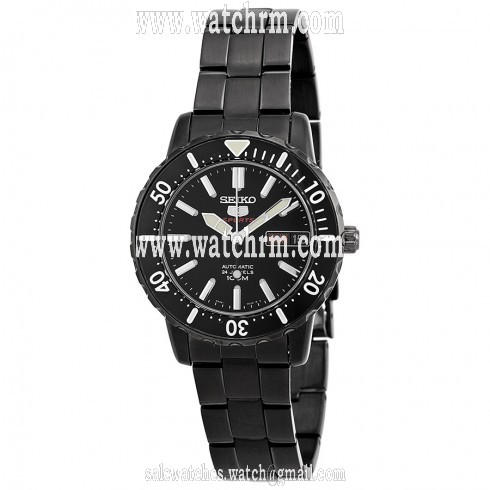 Seiko Automatic Black Dial Black Ion-plated Ladies Watch SRP193