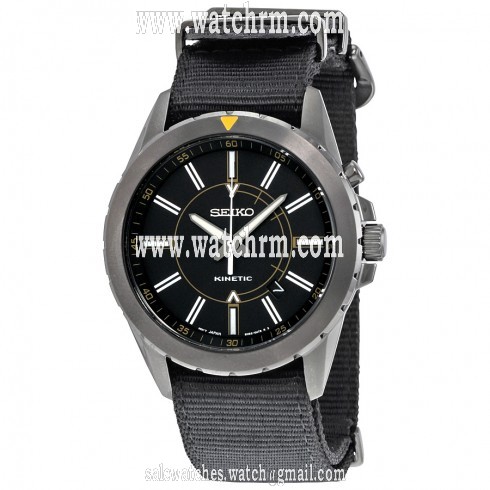 Seiko Automatic Kinetic Recraft Black Dial Black Nylon Men's Watch SKA705