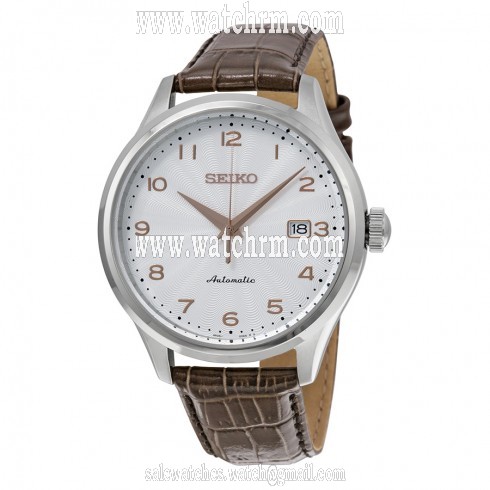 Seiko Automatic Silver Dial Brown Leather Men's Watch SRP705