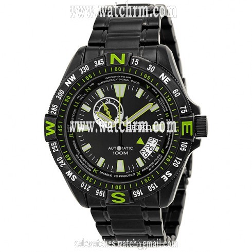 Seiko Black and Green Dial Black PVD Stainless Steel Men's Watch SSA097