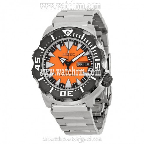 Seiko Black and Orange Dial Stainless Steel Men's Watch SRP315K2