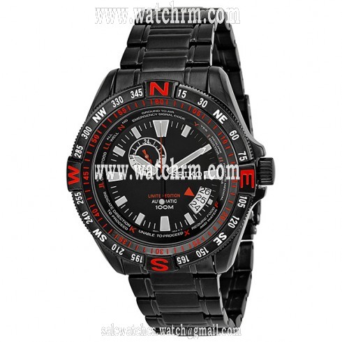 Seiko Black and Red Dial Black PVD Stainless Steel Men's Watch SSA113