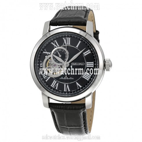Seiko Black Dial Black Crocodile Leather Quartz Men's Watch SSA233
