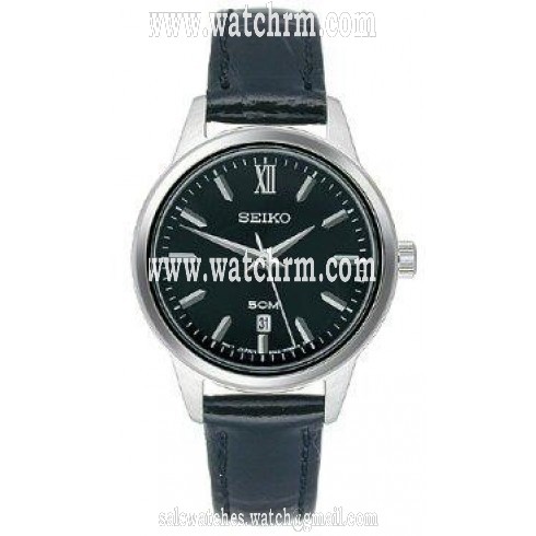 Seiko Black Dial Black Leather Ladies Watch SUR881