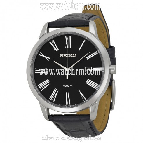 Seiko Black Dial Black Leather Men's Watch SGEH13