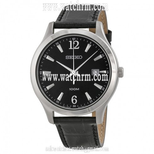 Seiko Black Dial Black Leather Men's Watch SUR055