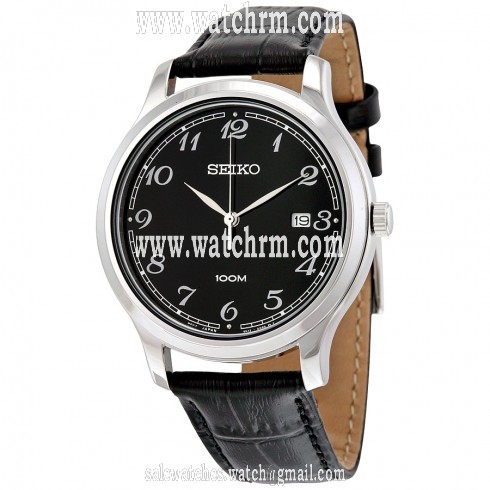 Seiko Black Dial Black Leather Men's Watch SUR189