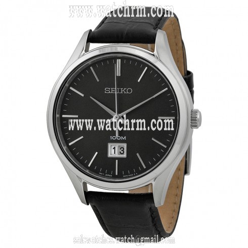 Seiko Black  Dial Black Leather Men's Watch SUR023P2
