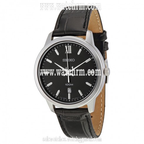 Seiko Black Dial Black Leather Men's Watch SUR045