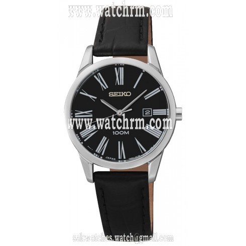 Seiko Black Dial Black Leather Quartz Ladies Watch SXDG31P1