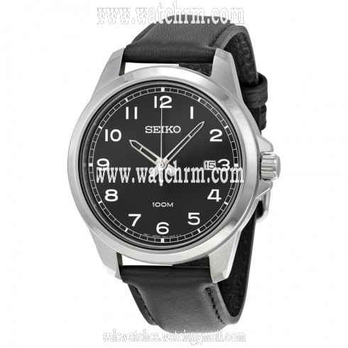 Seiko Black Dial Black Leather Quartz Men's Watch SUR159
