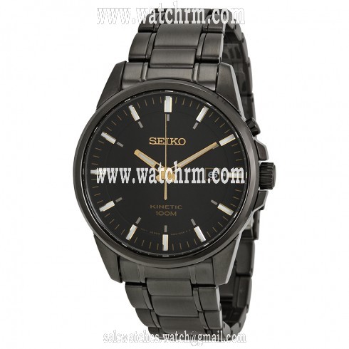 Seiko Black Dial Black PVD Stainless Steel Kinetic Men's Watch SKA531