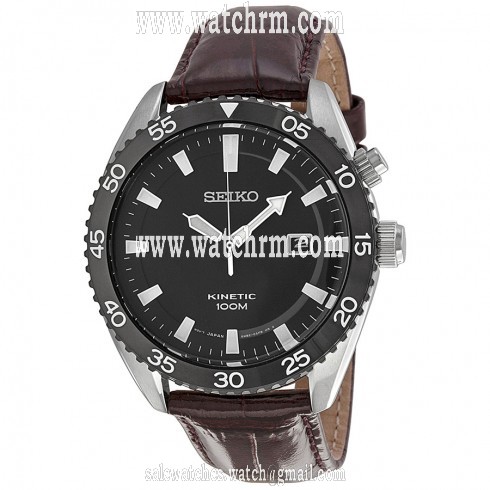 Seiko Black Dial Brown Leather Strap Men's Watch SKA627