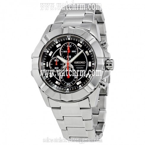 Seiko Black Dial Chronograph Stainless Steel Men's Watch SNDD73