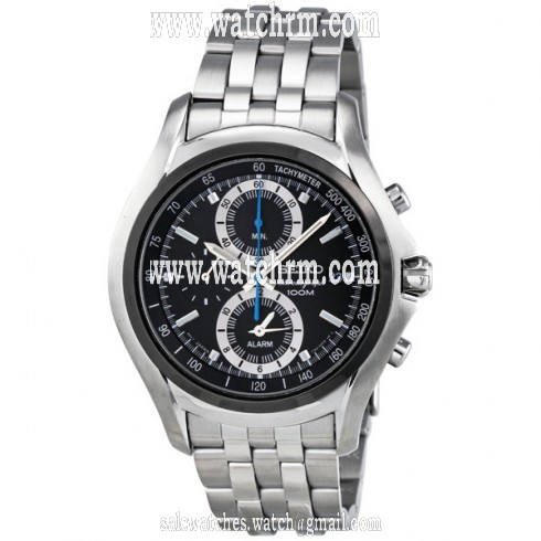 Seiko Black Dial Chronograph Stainless Steel Men's Watch SNAE83