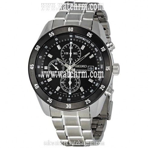 Seiko Black Dial Chronograph Stainless Steel Men's Watch SNDC47