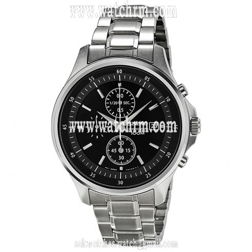 Seiko Black Dial Chronograph Stainless Steel Men's Watch SNDE19