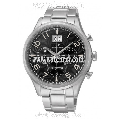 Seiko Black Dial Chronograph Stainless Steel Men's Watch SPC153