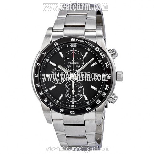 Seiko Black Dial Chronograph Tachymeter Stainless Steel Men's Watch SNDC99