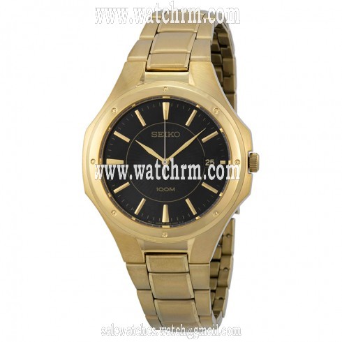 Seiko Black Dial Gold-tone Men's Watch SGEF66