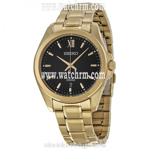 Seiko Black Dial Gold-tone Stainless Steel Men's Watch SGEG78