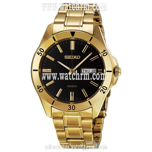 Seiko Black Dial Gold-Tone Stainless Steel Men's Watch SGGA86