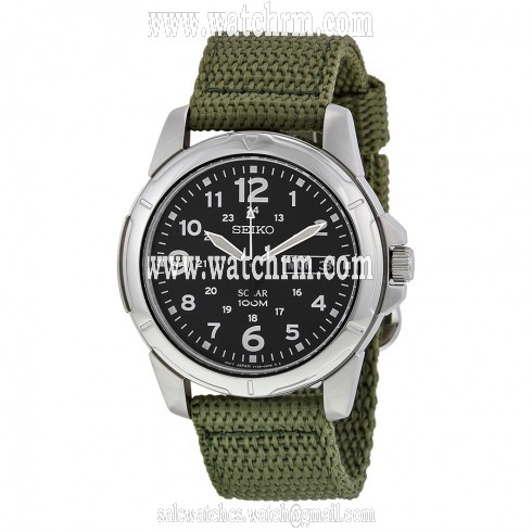 Seiko Black Dial Green Nylon Solar Quartz Men's  Watch SNE095P2