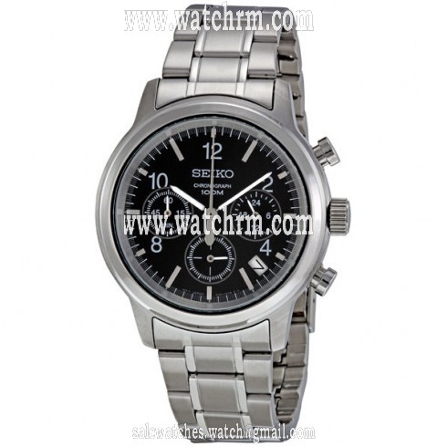 Seiko Black Dial Stainless Steel Chronograph Men's Watch SSB007