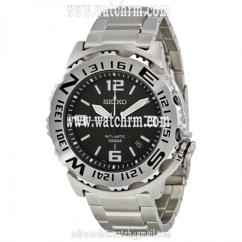 Seiko Black Dial Stainless Steel Compass Men's Watch SRP441