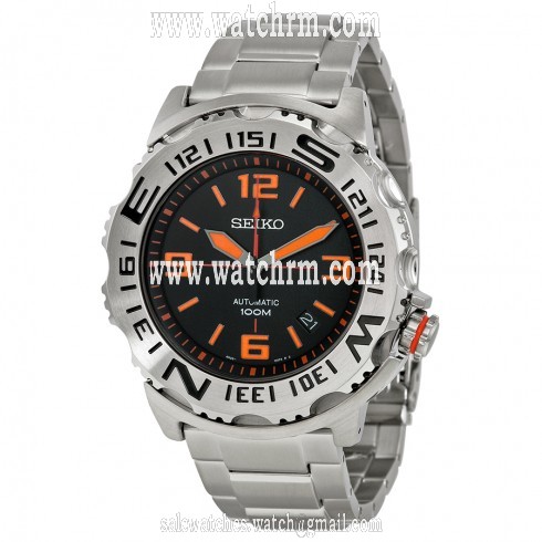 Seiko Black Dial Stainless Steel Compass Men's Watch SRP443