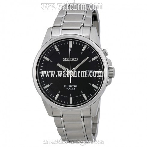 Seiko Black Dial Stainless Steel Kinetic Men's Watch SKA529