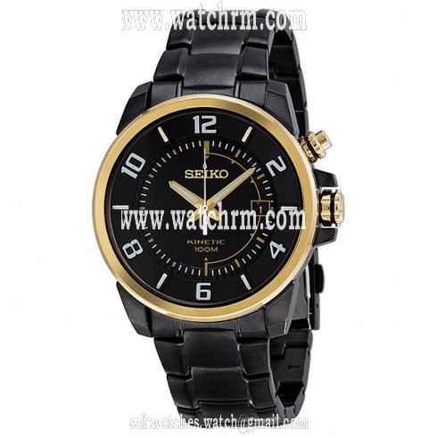 Seiko Black Dial Stainless Steel Kinetic Men's Watch SKA556