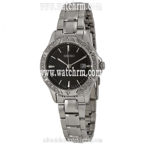Seiko Black Dial Stainless Steel Ladies Watch SUR877