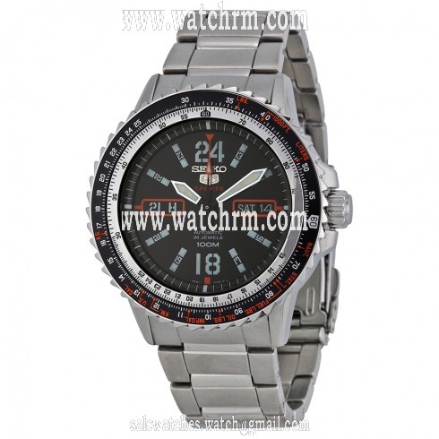 Seiko Black Dial Stainless Steel Men's Watch SRP347