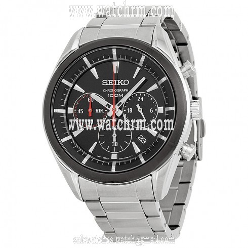 Seiko Black Dial Stainless Steel Men's Watch SSB089