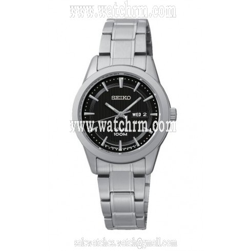 Seiko Black Dial Stainless Steel Quatrz Ladies Watch SUT161P1S